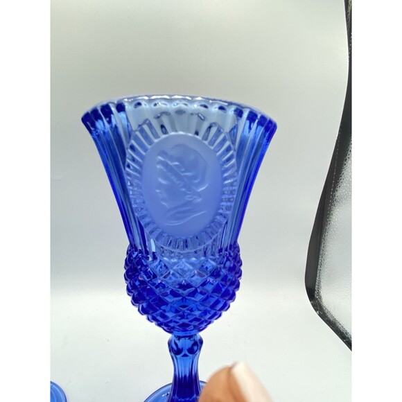 George Washington Fostoria Avon Bicentennial Wine Goblets (Set of 2) Cobalt Blue - Picture 3 of 11